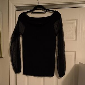 INC International Concepts Black Sheer-Sleeve Blouse